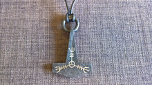 Mojolnir Helm of Awe stave thor's hammer silver inlay forged iron pendant necklace handmade Viking Norse pagan
