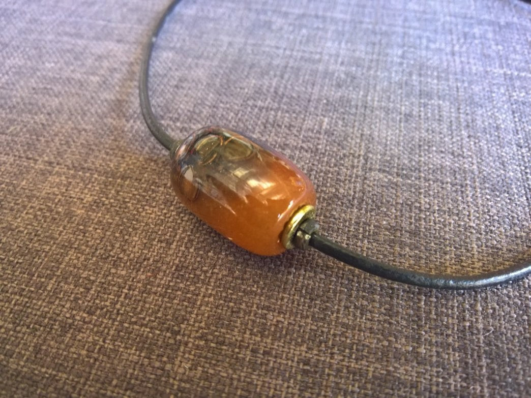 Natural banksia pod amber necklace pendent leather metal handcrafted