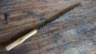 fire poker forged iron natural wood handle blacksmith handmade twist rustic designer