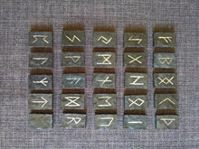 Rune set forged iron inlayed silver elder futhark pagan Norse Viking Wicca stone